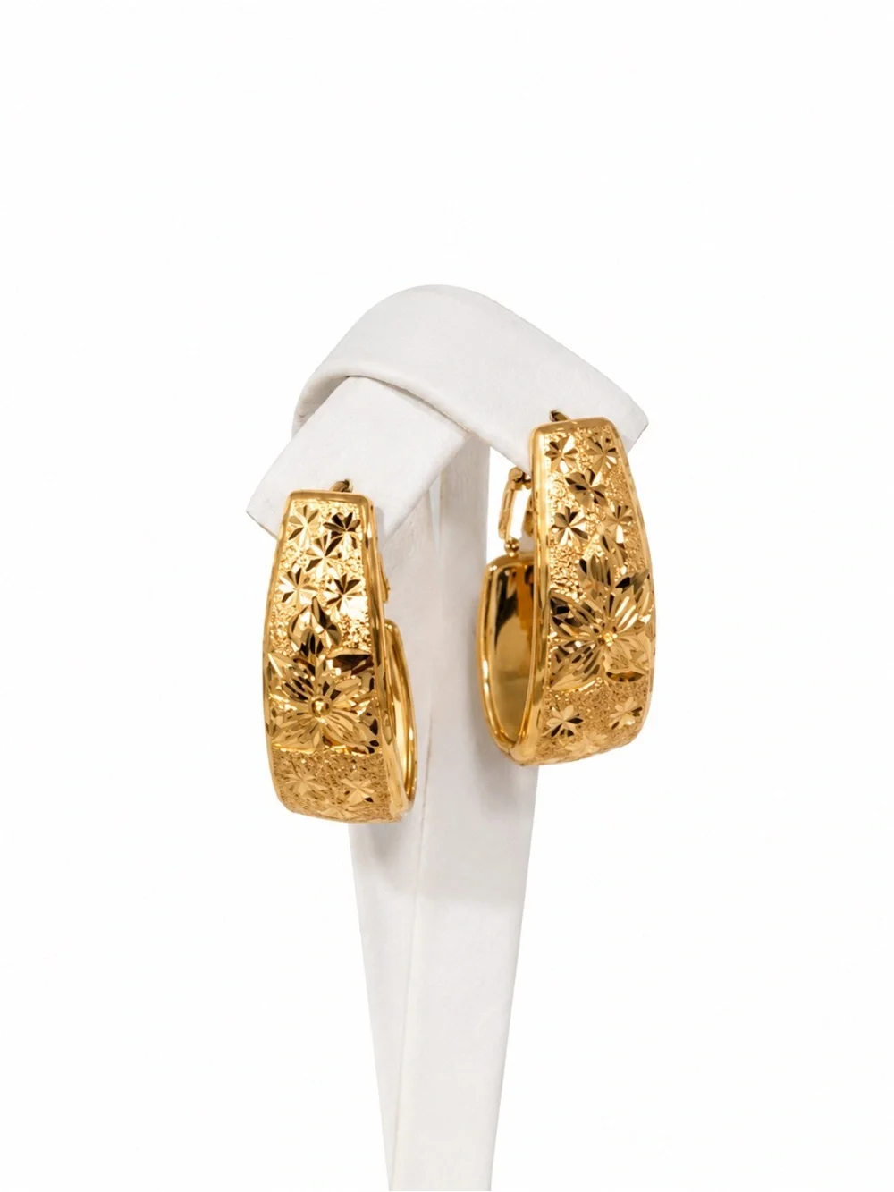 14k Gold Filled Floral Engraved Hoop Earrings - Women Jewelry